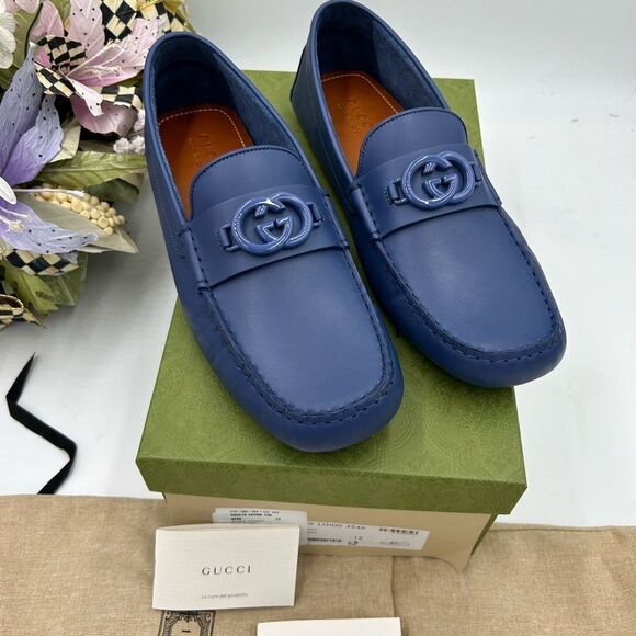 Men’s Gucci interlocking GG leather driver loafers size 12 made in Italy - Picture 2 of 10